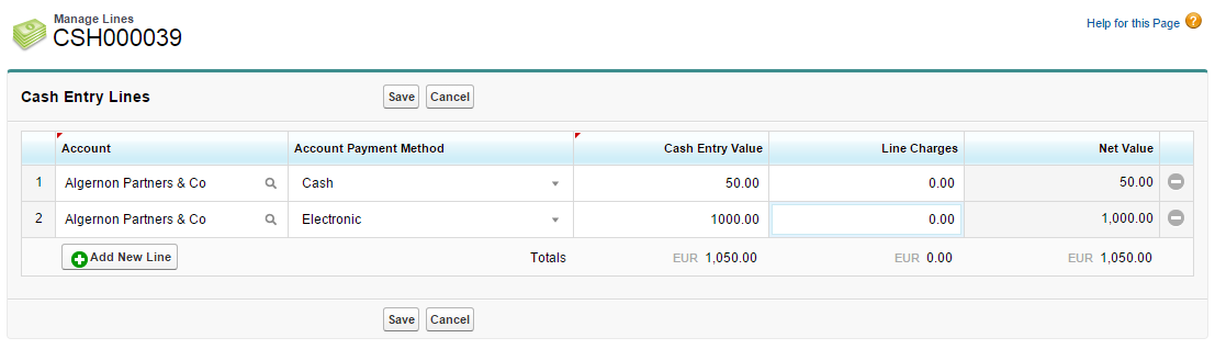 Example Manage Lines page