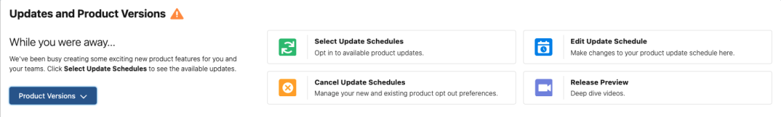 Image showing the updates and product versions page.