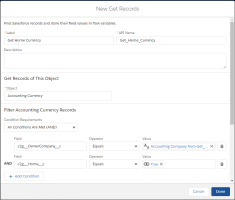 Screenshot of Creating a Get Records Element for Home Currency