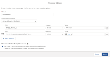 Screenshot of Choosing the Object in the Flow UI
