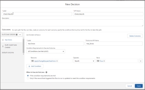 Screenshot of New Decision window in the Flow UI