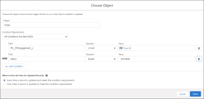 Screenshot of Choosing the Object in the Flow UI