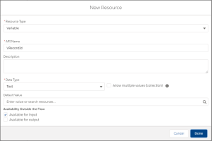 Screenshot of Creating a Variable in the Flow UI