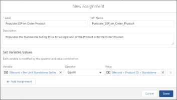 Screenshot of Adding an Assignment Element in the Flow UI