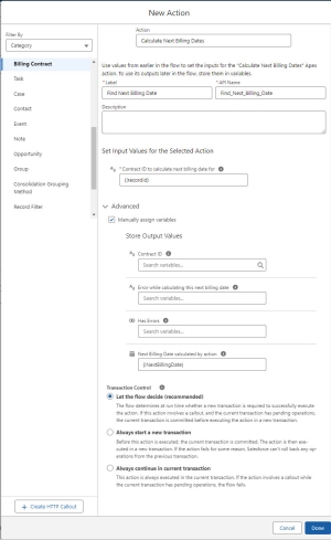 Screenshot of New Action window in the Flow UI