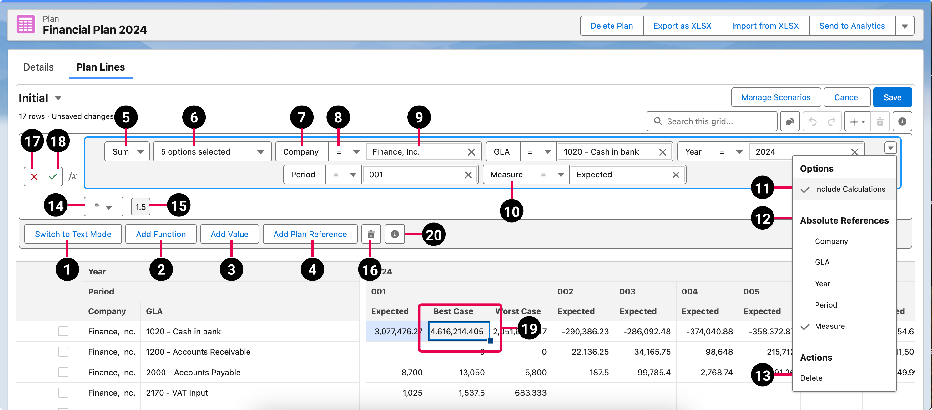 The Formula Builder image details the parts of the Formula Builder user interface.