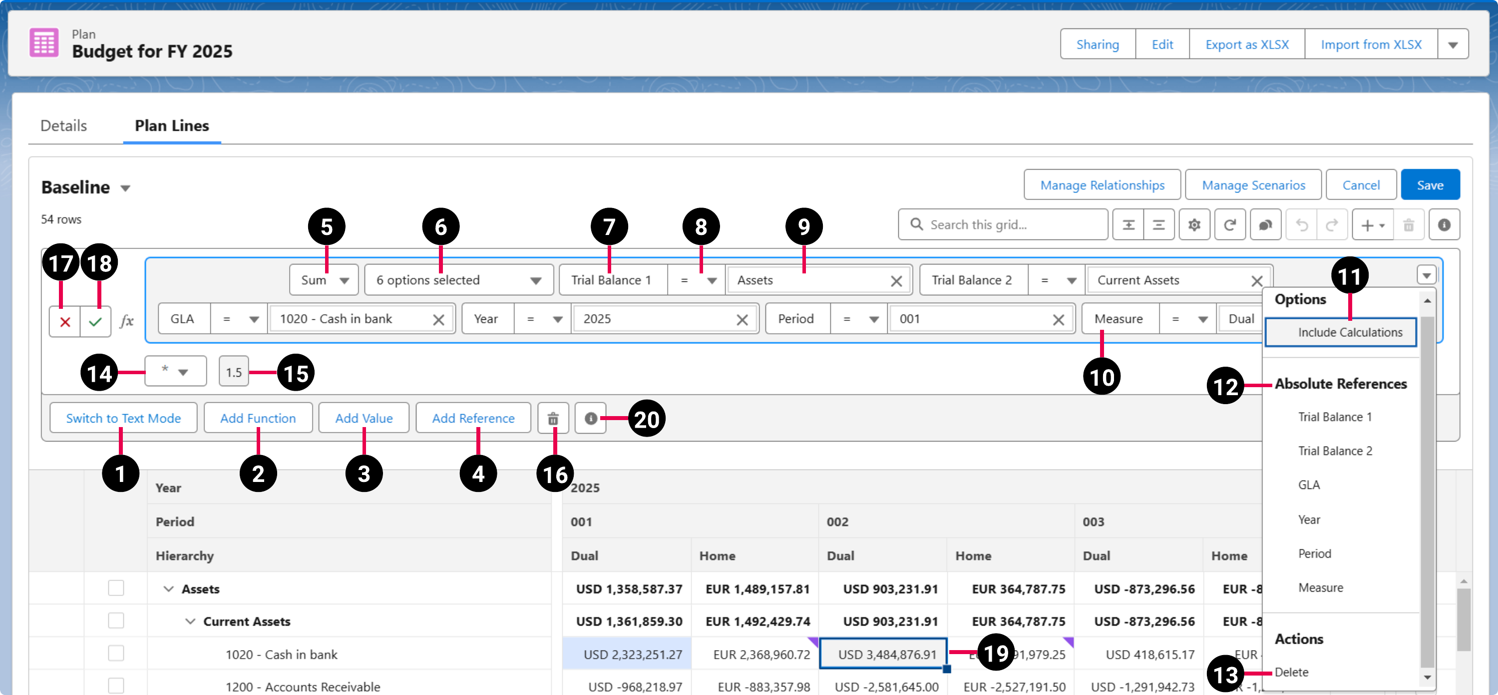 The Formula Builder image details the parts of the Formula Builder user interface.