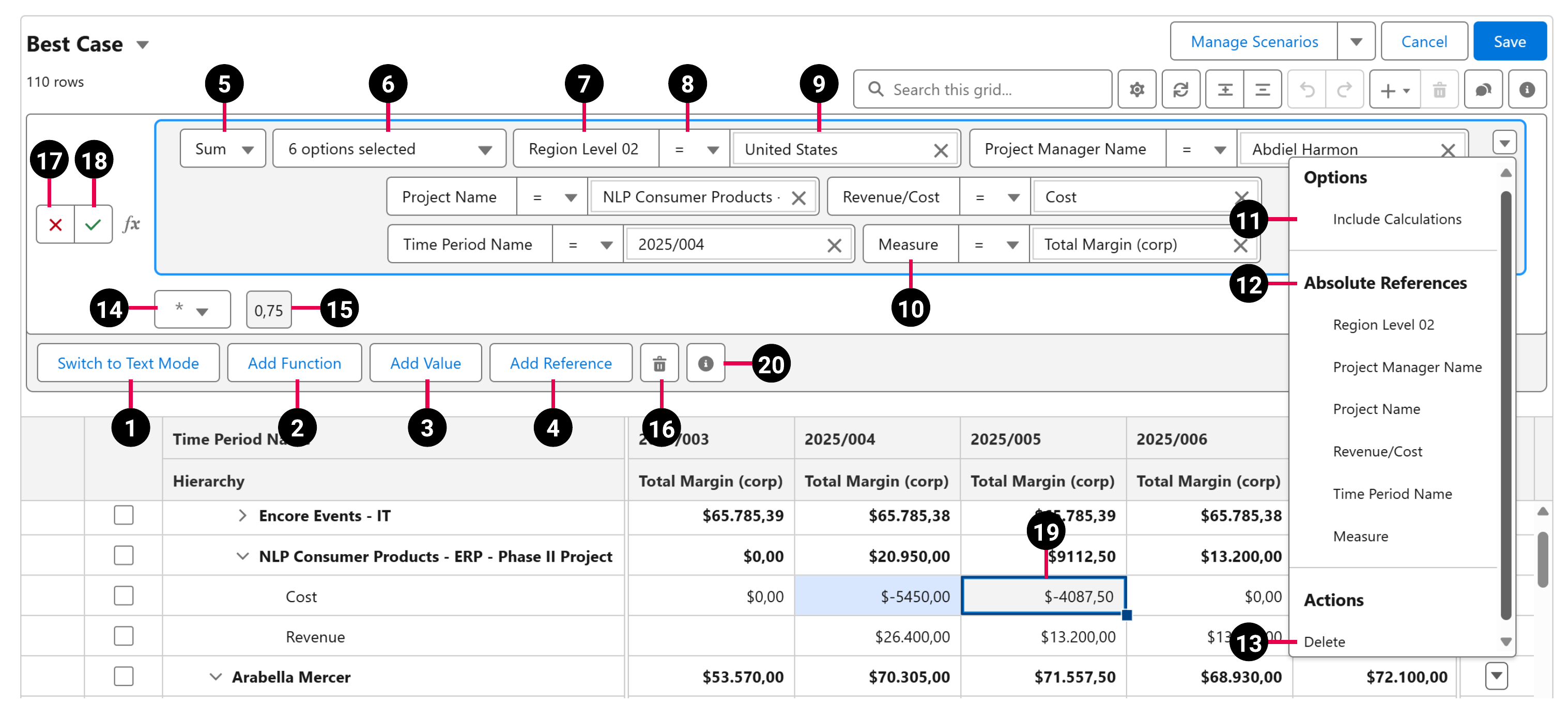 The Formula Builder image details the parts of the Formula Builder user interface.