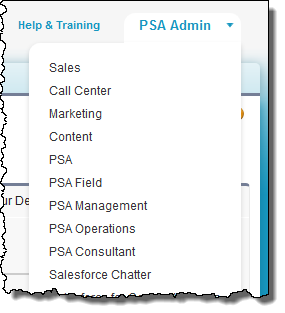 Diagram illustrating PSA Applications and Tabs
