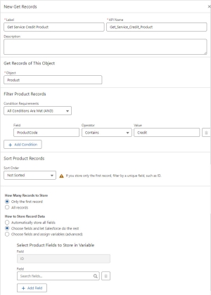 Screenshot of Get Records window in the Flow UI