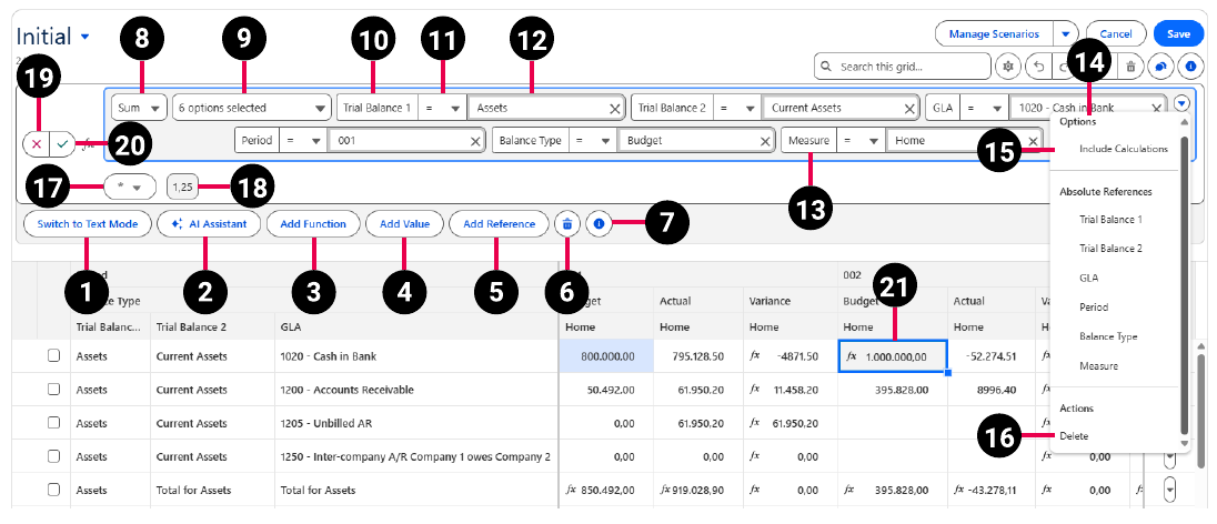 The Formula Builder image details the parts of the Formula Builder user interface.